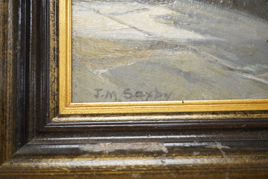 J M Saxby, ‘Winchester College’, signed, inscribed verso, oil on board, 38 x 33cm